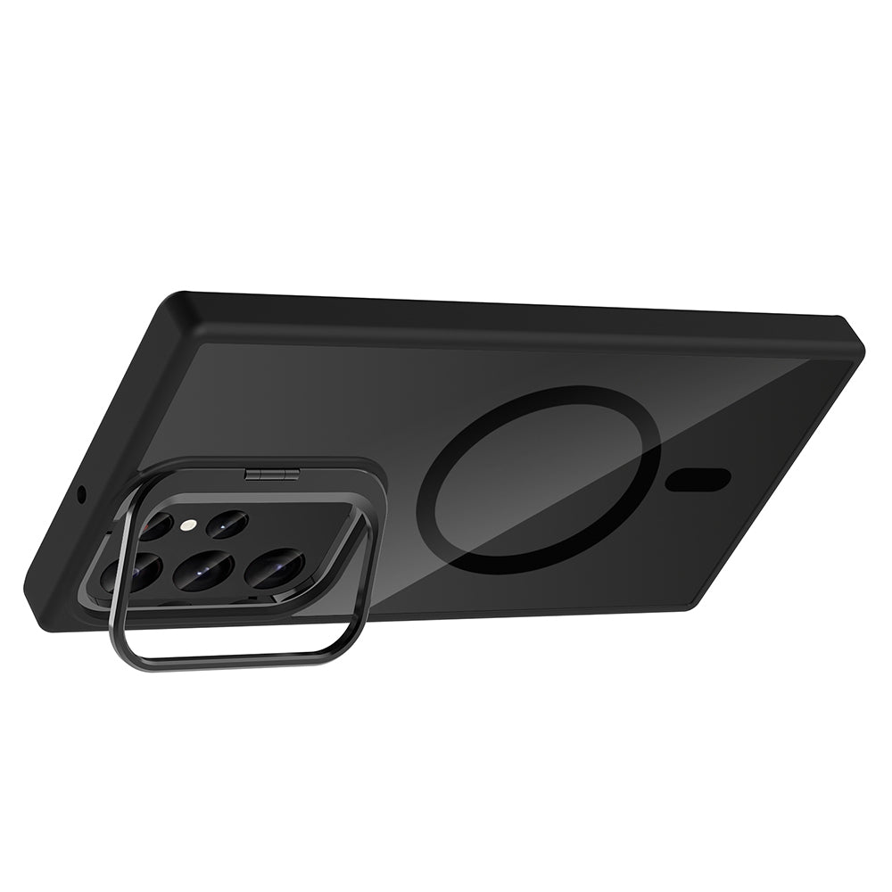 Galaxy S22 Ultra Kılıf Standlı ve Kamera Lens Hediyeli M-Safe Şarj Özellikli Zore Etro Kılıf
