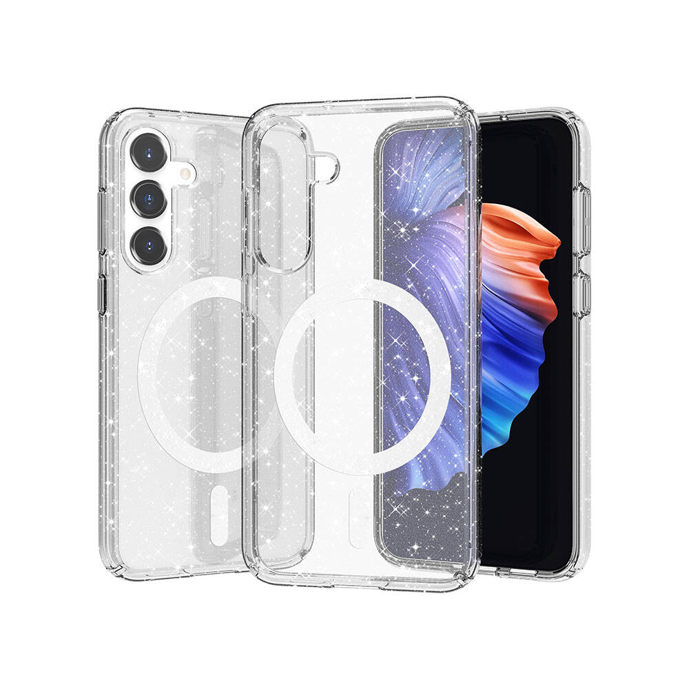 Galaxy S23 FE Kılıf M-safe Şarj Özellikli Parlayan Simli Saydam Renkli Zore Allstar Kılıf