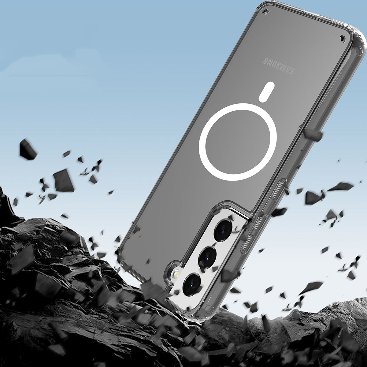 Galaxy S23 Kılıf M-safe Şarj Özellikli Şeffaf Sert PC Zore Embos Kılıf