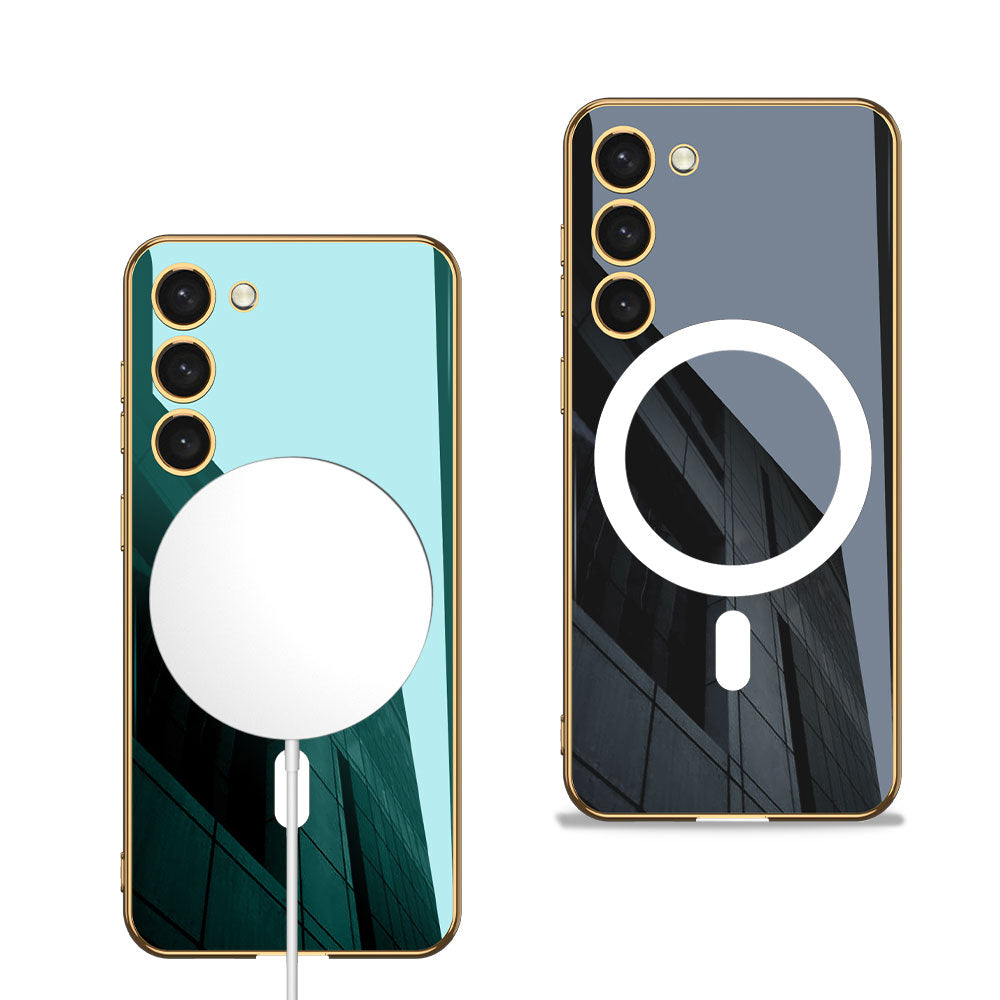 Galaxy S23 Kılıf Wireless Şarj Özellikli Kenarları Elektroplating Kaplama Aynalı Zore Kent Kılıf