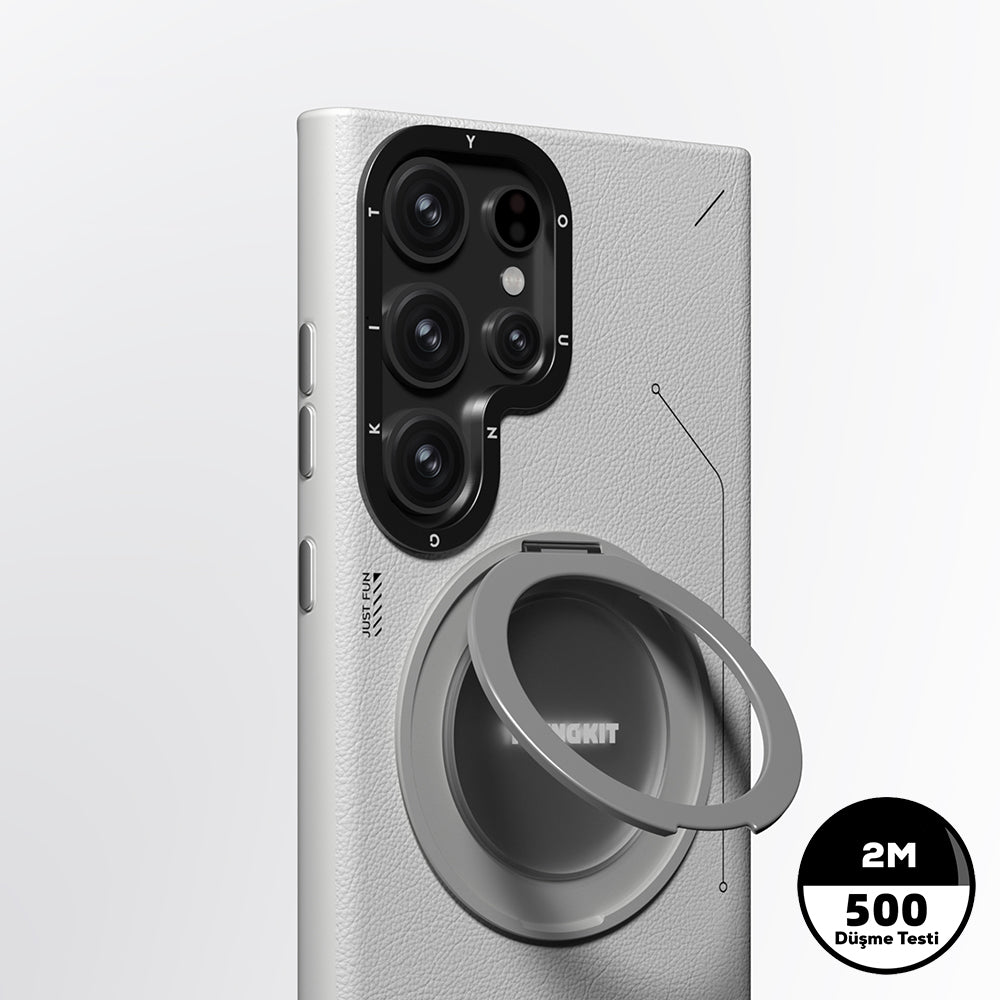 Galaxy S23 Ultra Kılıf M-safe Şarj Özellikli 360° Standlı Basit Mat Deri Desenli Youngkit Tech Leather Serisi Kılıf