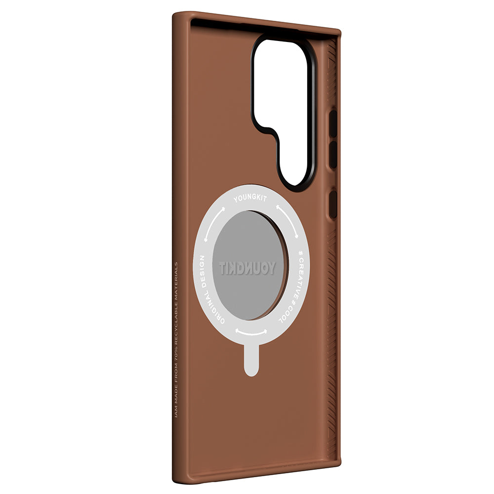 Galaxy S23 Ultra Kılıf M-safe Şarj Özellikli 360° Standlı Basit Mat Deri Desenli Youngkit Tech Leather Serisi Kılıf
