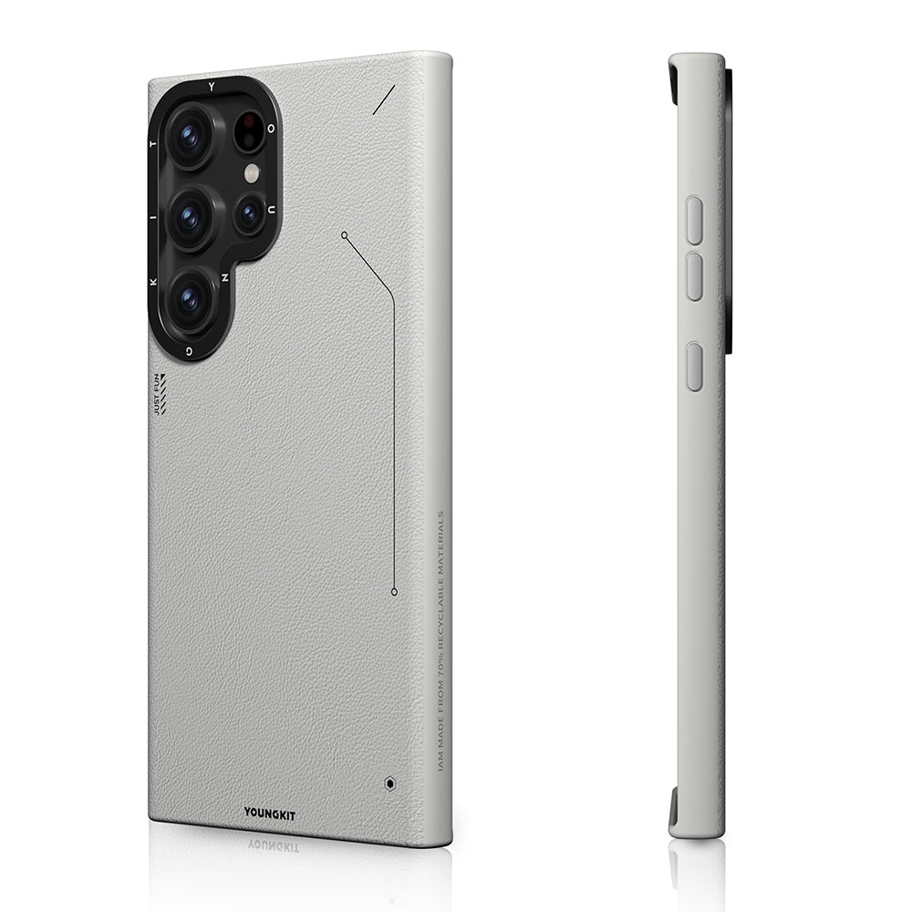 Galaxy S23 Ultra Kılıf M-safe Şarj Özellikli Basit Mat Deri Desenli Youngkit Tech Fashion Serisi Kılıf