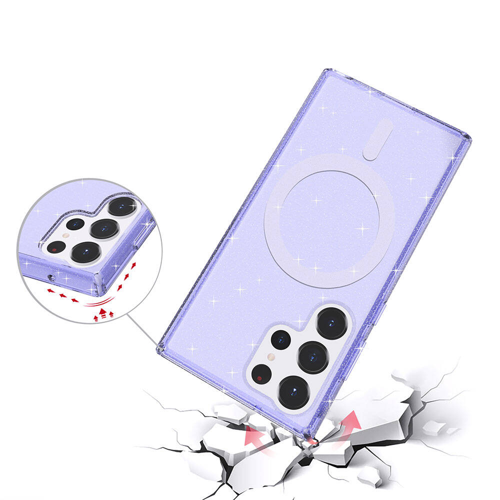 Galaxy S23 Ultra Kılıf M-safe Şarj Özellikli Parlayan Simli Saydam Renkli Zore Allstar Kılıf