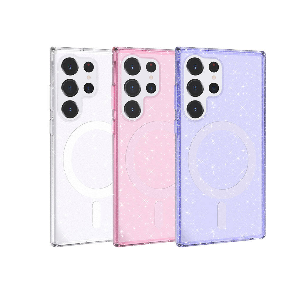 Galaxy S23 Ultra Kılıf M-safe Şarj Özellikli Parlayan Simli Saydam Renkli Zore Allstar Kılıf