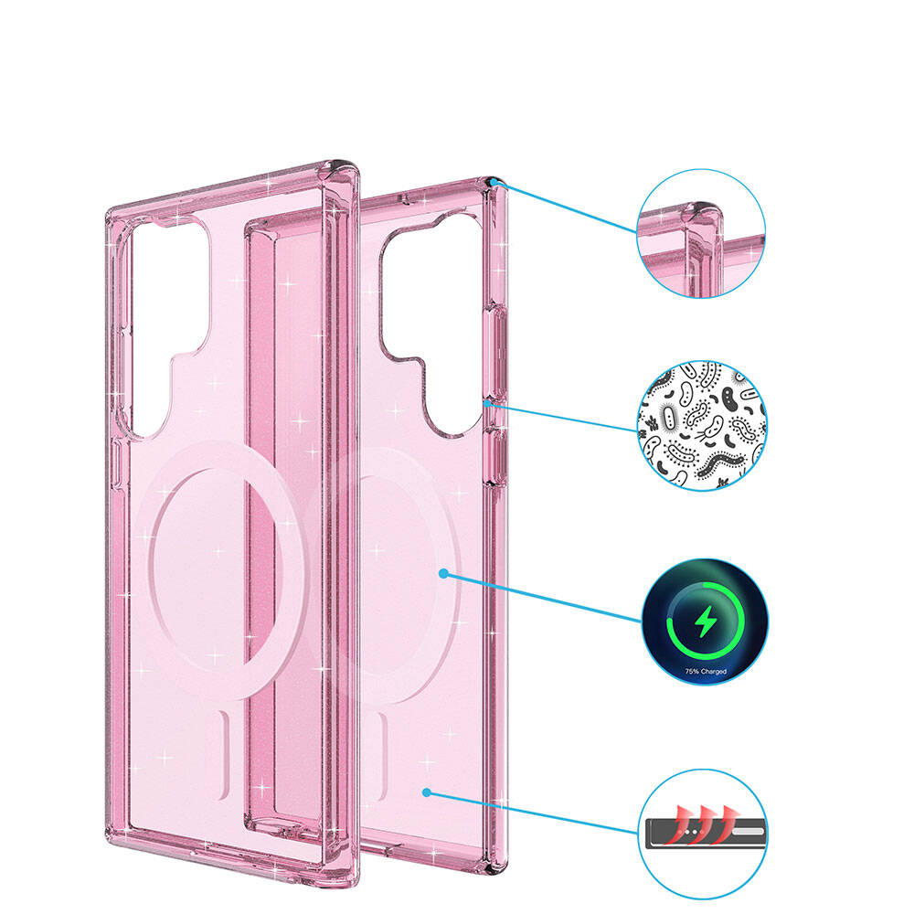 Galaxy S23 Ultra Kılıf M-safe Şarj Özellikli Parlayan Simli Saydam Renkli Zore Allstar Kılıf