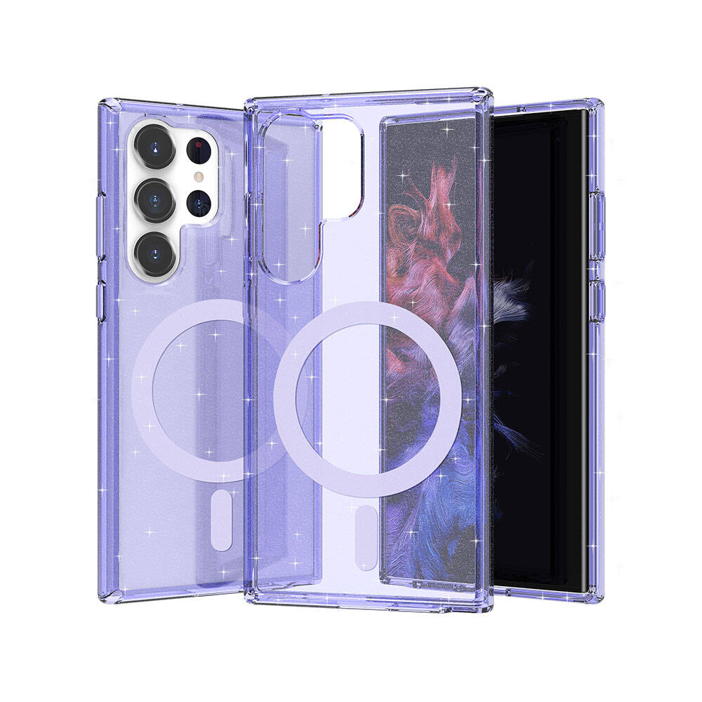 Galaxy S23 Ultra Kılıf M-safe Şarj Özellikli Parlayan Simli Saydam Renkli Zore Allstar Kılıf