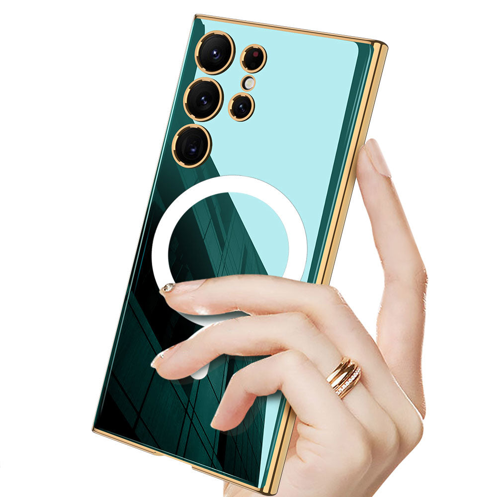 Galaxy S23 Ultra Kılıf Wireless Şarj Özellikli Kenarları Elektroplating Kaplama Aynalı Zore Kent Kılıf