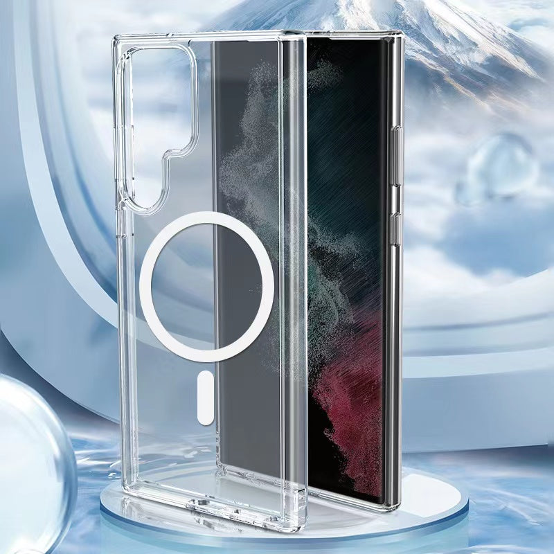 Galaxy S23 Ultra Kılıf Zore M-safe Şarj Özellikli Şeffaf Sert PC Zore Embos Kılıf