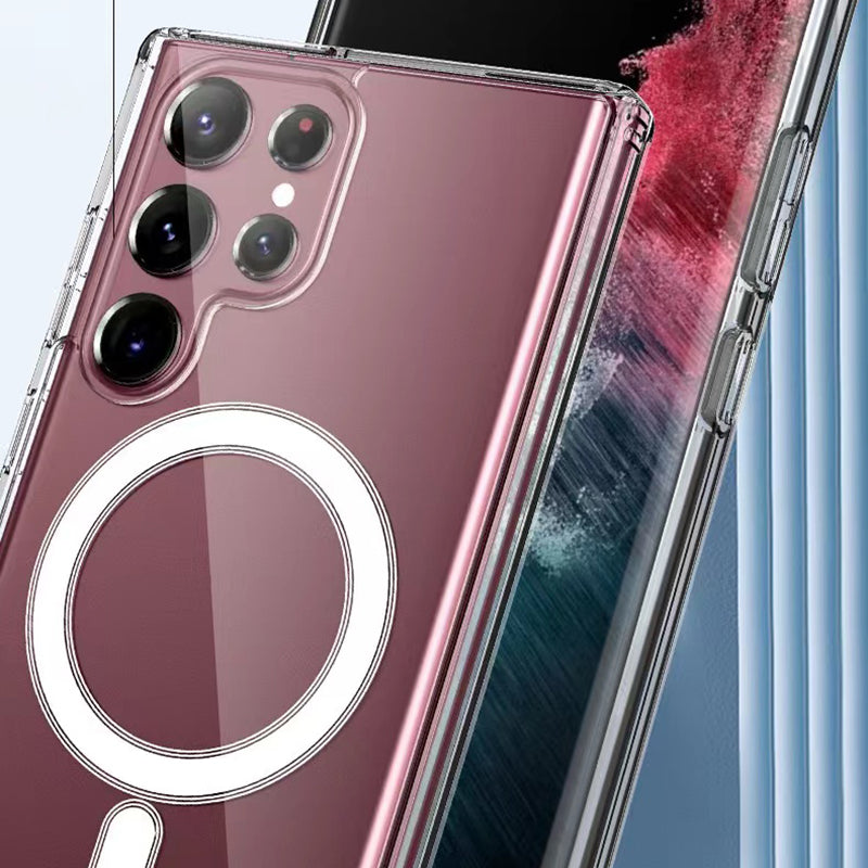 Galaxy S23 Ultra Kılıf Zore M-safe Şarj Özellikli Şeffaf Sert PC Zore Embos Kılıf