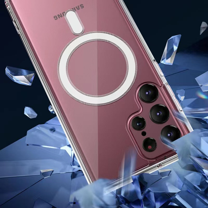 Galaxy S23 Ultra Kılıf Zore M-safe Şarj Özellikli Şeffaf Sert PC Zore Embos Kılıf