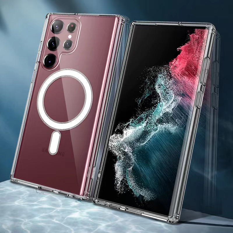 Galaxy S23 Ultra Kılıf Zore M-safe Şarj Özellikli Şeffaf Sert PC Zore Embos Kılıf