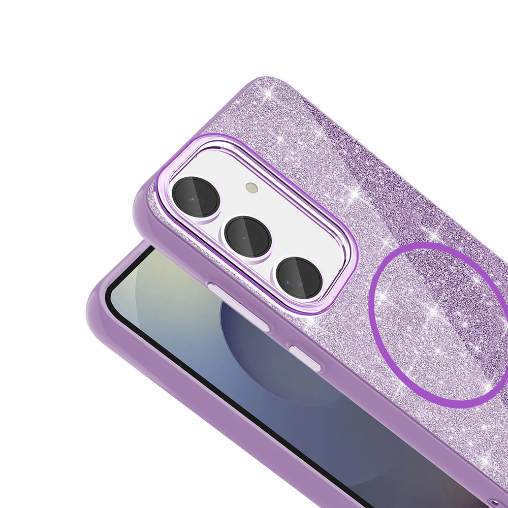 Galaxy S24 FE Kılıf M-safe Şarj Özellikli Parlayan Simli Zore Okso Kılıf