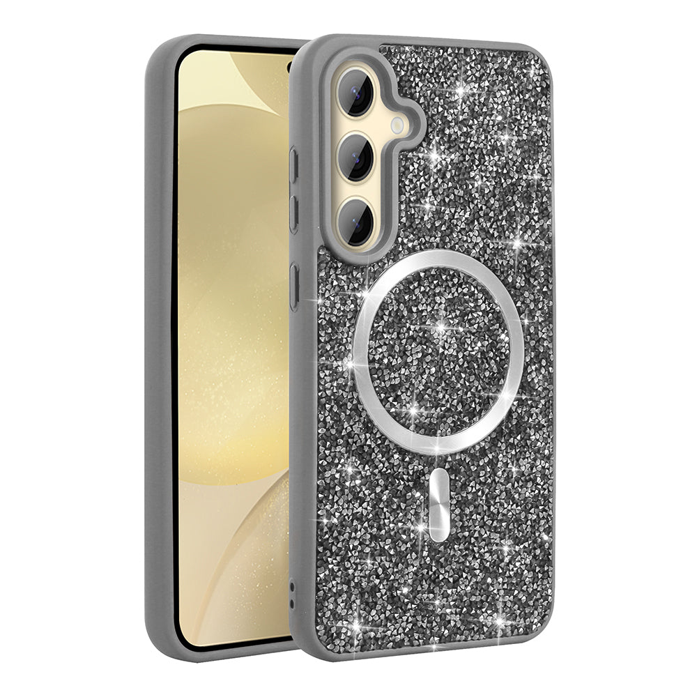 Galaxy S24 FE Kılıf Pırlanta Tasarımlı M-safe Şarj Özellikli Zore Mozaik Silikon Kılıf