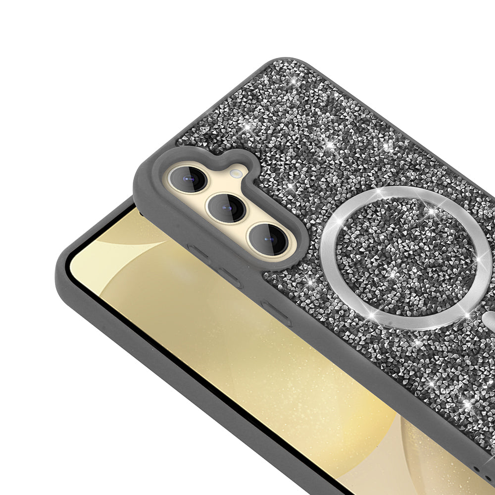 Galaxy S24 FE Kılıf Pırlanta Tasarımlı M-safe Şarj Özellikli Zore Mozaik Silikon Kılıf