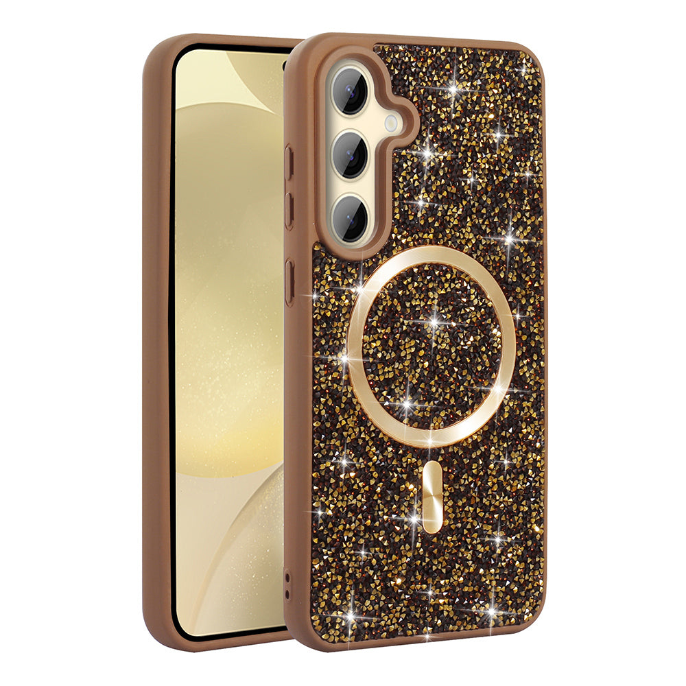 Galaxy S24 FE Kılıf Pırlanta Tasarımlı M-safe Şarj Özellikli Zore Mozaik Silikon Kılıf