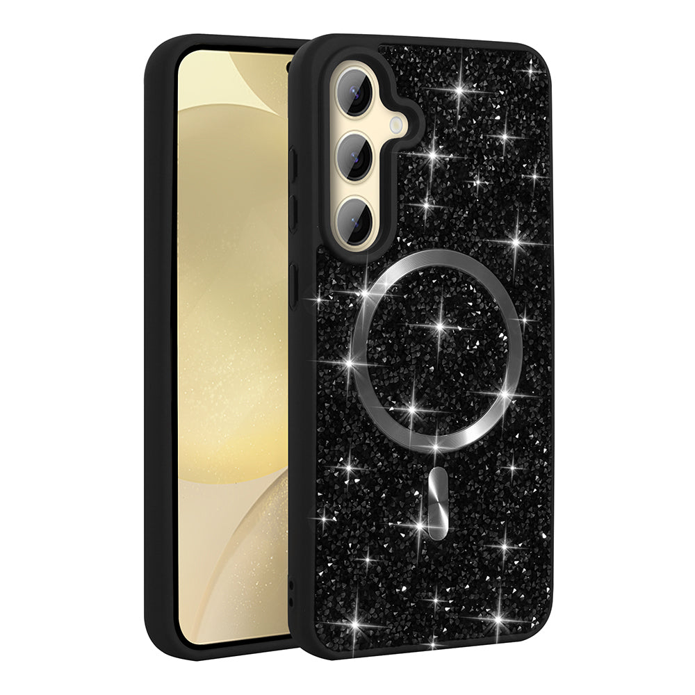 Galaxy S24 FE Kılıf Pırlanta Tasarımlı M-safe Şarj Özellikli Zore Mozaik Silikon Kılıf