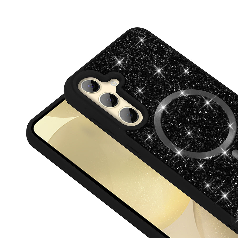 Galaxy S24 FE Kılıf Pırlanta Tasarımlı M-safe Şarj Özellikli Zore Mozaik Silikon Kılıf