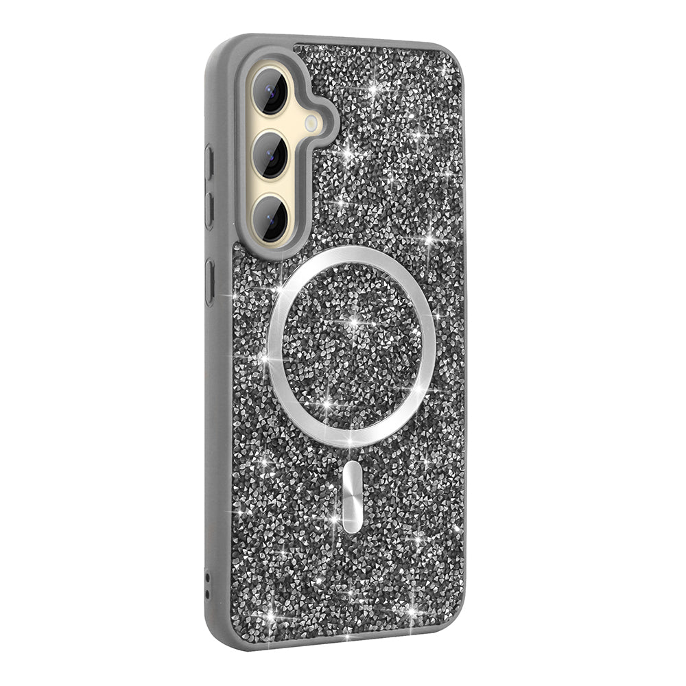 Galaxy S24 FE Kılıf Pırlanta Tasarımlı M-safe Şarj Özellikli Zore Mozaik Silikon Kılıf