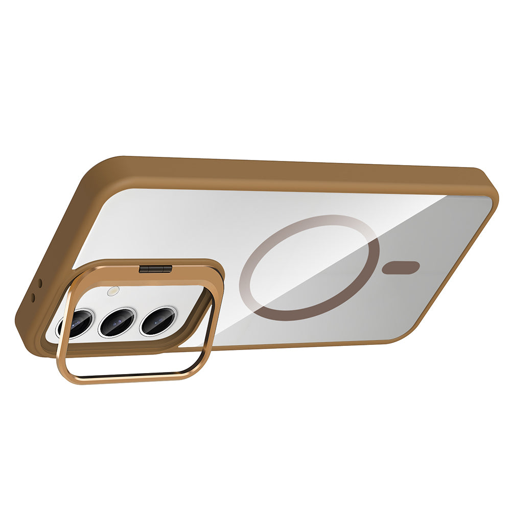 Galaxy S24 FE Kılıf Standlı ve Kamera Lens Hediyeli M-Safe Şarj Özellikli Zore Etro Kılıf