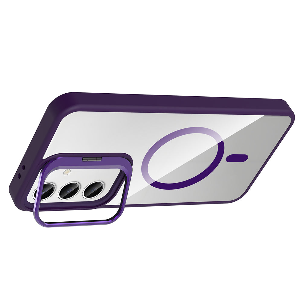 Galaxy S24 FE Kılıf Standlı ve Kamera Lens Hediyeli M-Safe Şarj Özellikli Zore Etro Kılıf