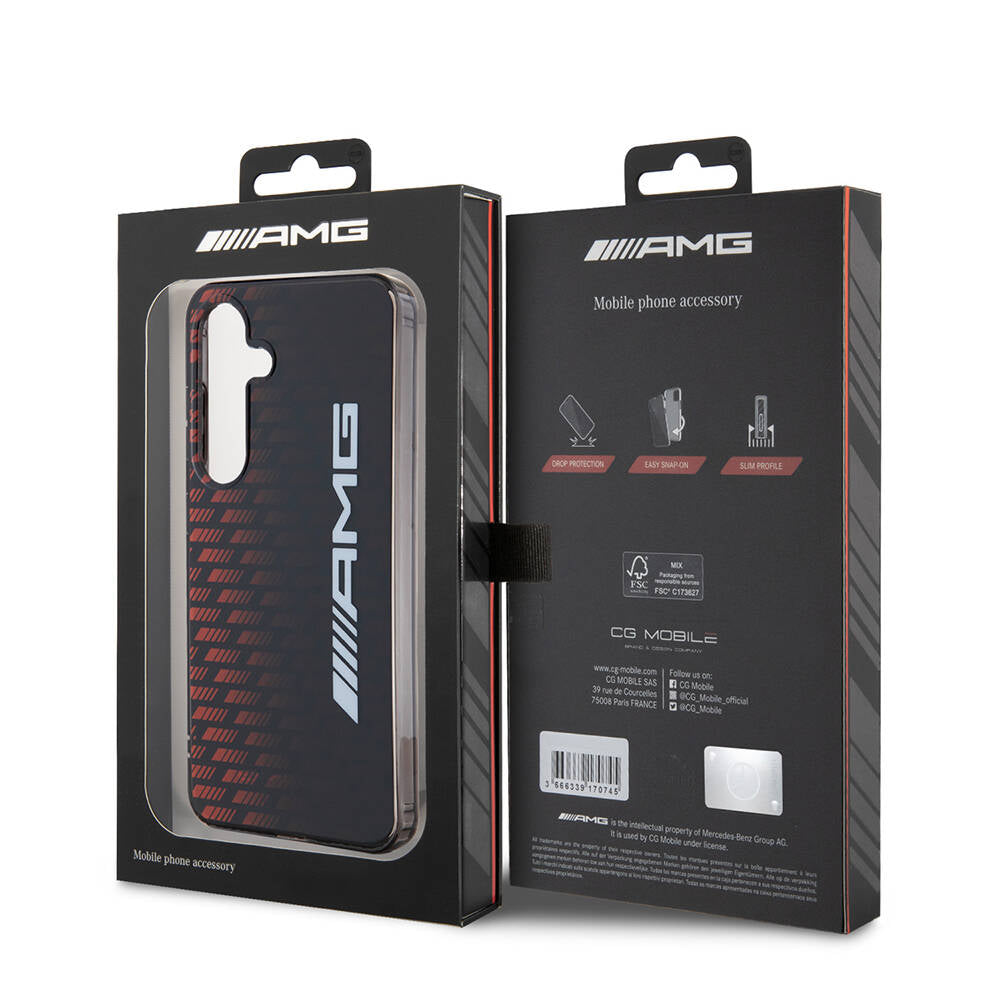 Galaxy S24 Kılıf AMG Orijinal Lisanslı Çift Katmanlı Büyük Logolu Dörtgen Şerit Desenli Kılıf