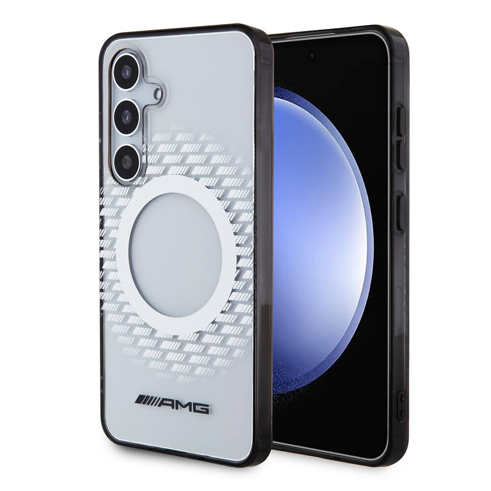 Galaxy S24 Kılıf AMG Orijinal Lisanslı M-safe Şarj Özellikli Eşkenar Dörtgen Desenli Transparan Kılıf