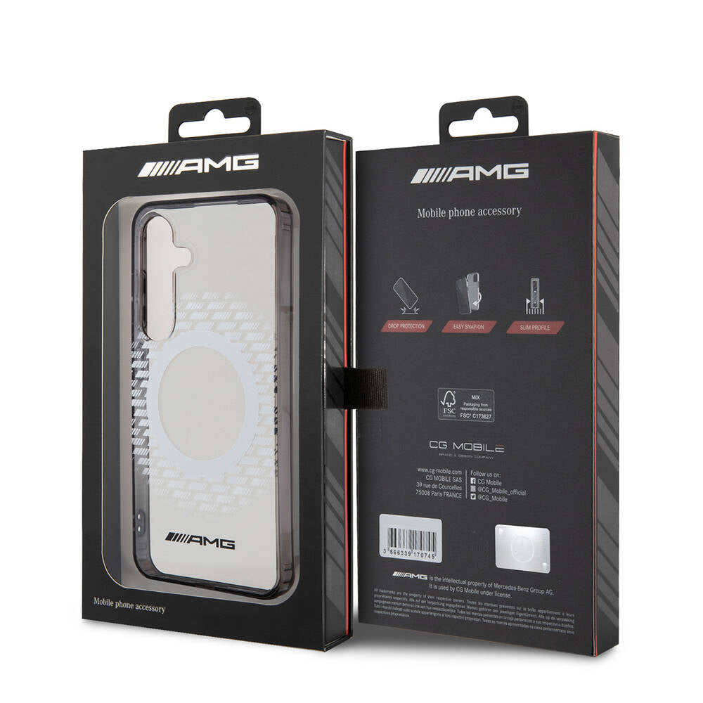 Galaxy S24 Kılıf AMG Orijinal Lisanslı M-safe Şarj Özellikli Eşkenar Dörtgen Desenli Transparan Kılıf