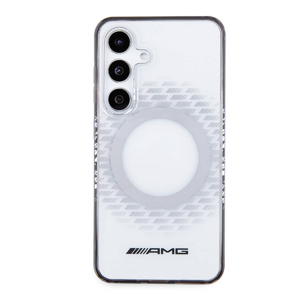 Galaxy S24 Kılıf AMG Orijinal Lisanslı M-safe Şarj Özellikli Eşkenar Dörtgen Desenli Transparan Kılıf