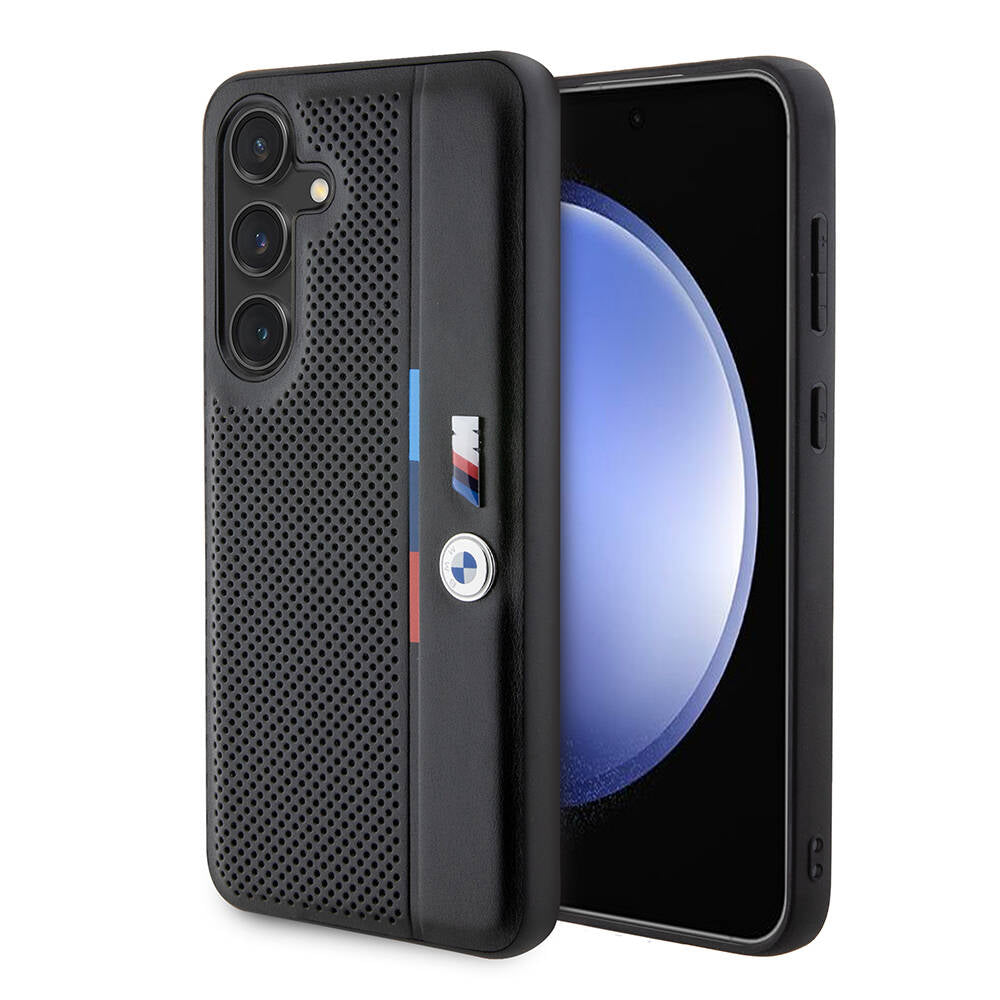 Galaxy S24 Kılıf BMW Orijinal Lisanslı M Logolu Üç Renk Çizgili Delikli Detail Line Kılıf