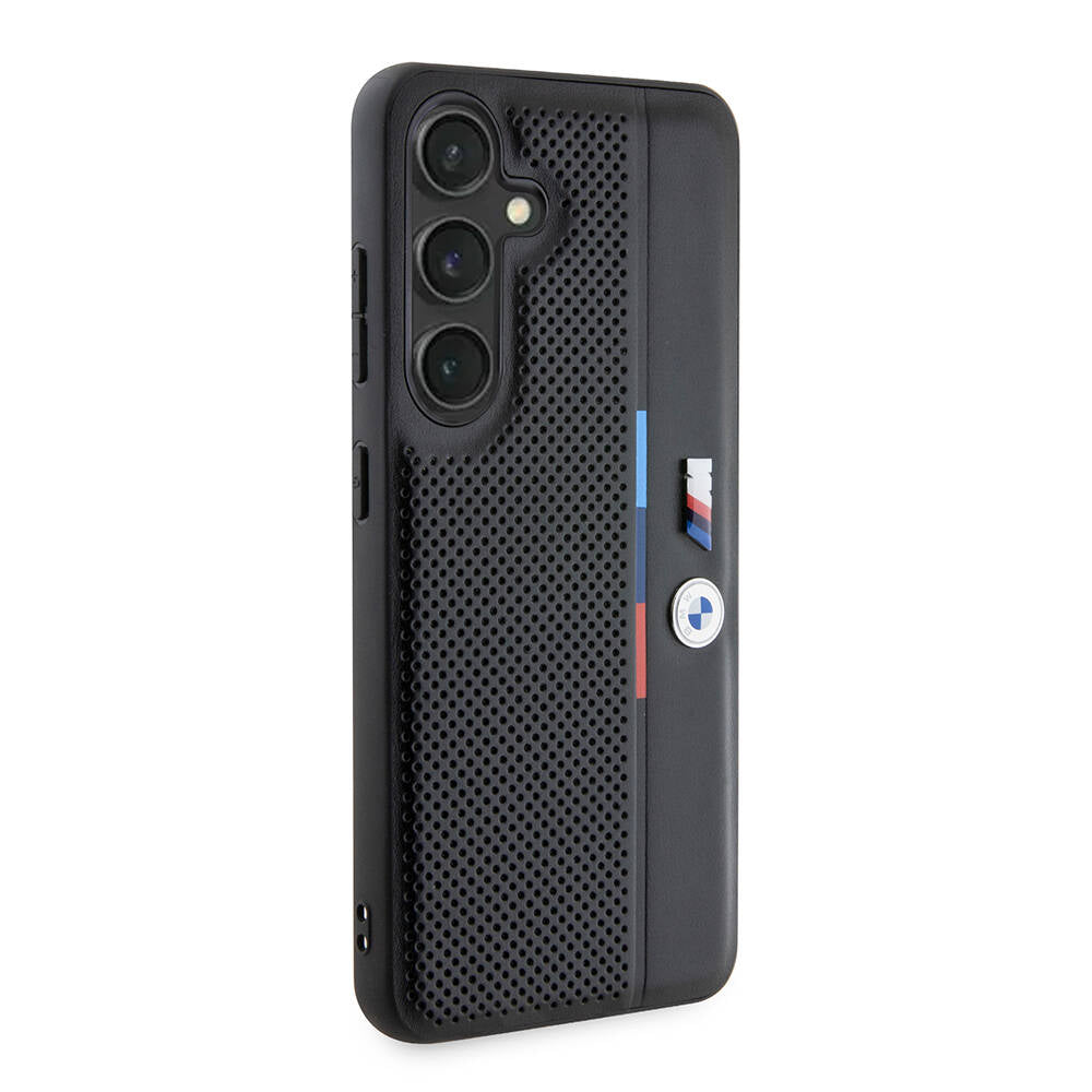 Galaxy S24 Kılıf BMW Orijinal Lisanslı M Logolu Üç Renk Çizgili Delikli Detail Line Kılıf