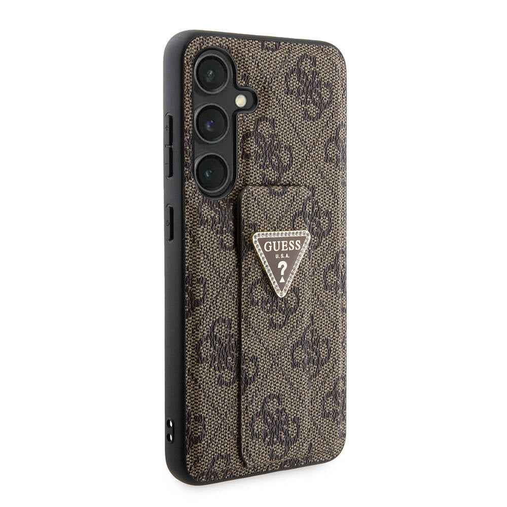 Galaxy S24 Kılıf Guess Orijinal Lisanslı 4G Desenli Üçgen Logolu Standlı Deri Kılıf