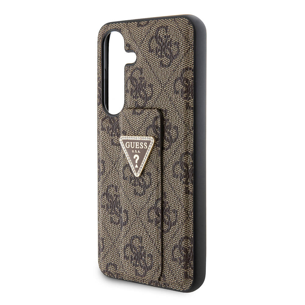 Galaxy S24 Kılıf Guess Orijinal Lisanslı 4G Desenli Üçgen Logolu Standlı Deri Kılıf