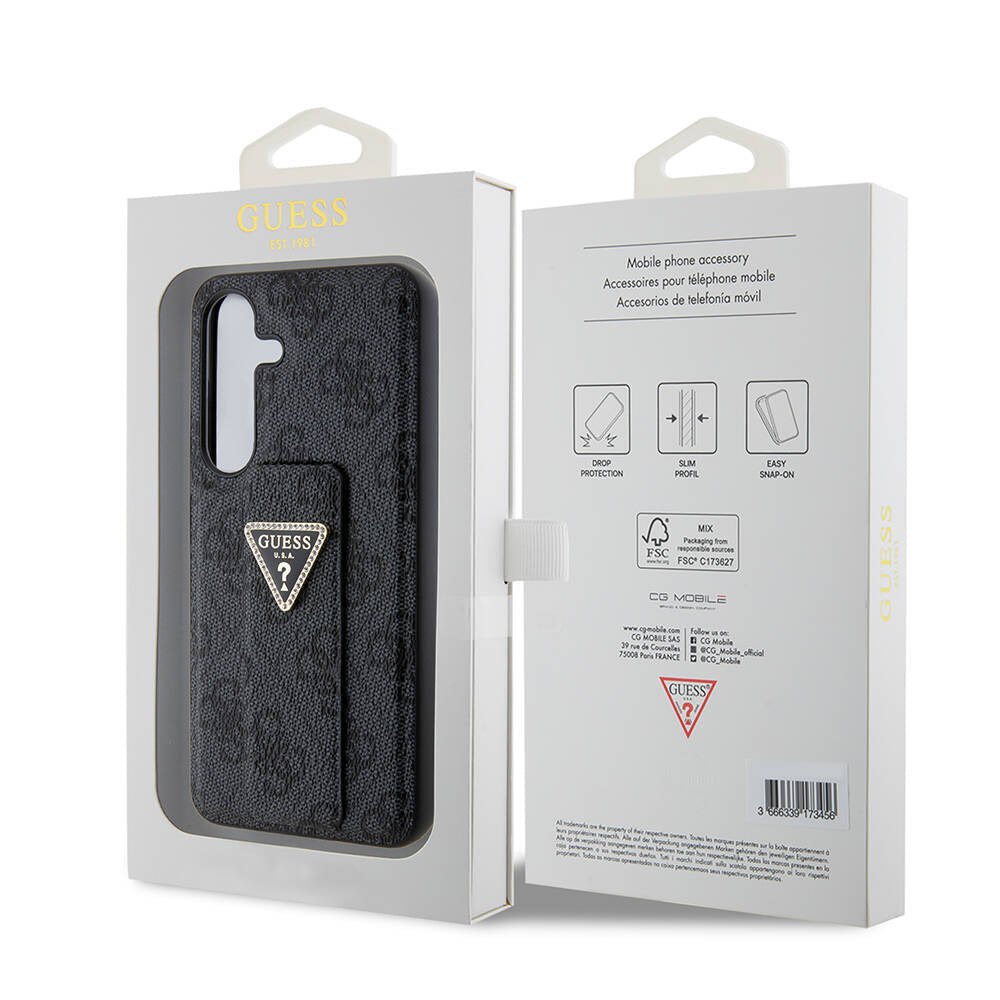 Galaxy S24 Kılıf Guess Orijinal Lisanslı 4G Desenli Üçgen Logolu Standlı Deri Kılıf