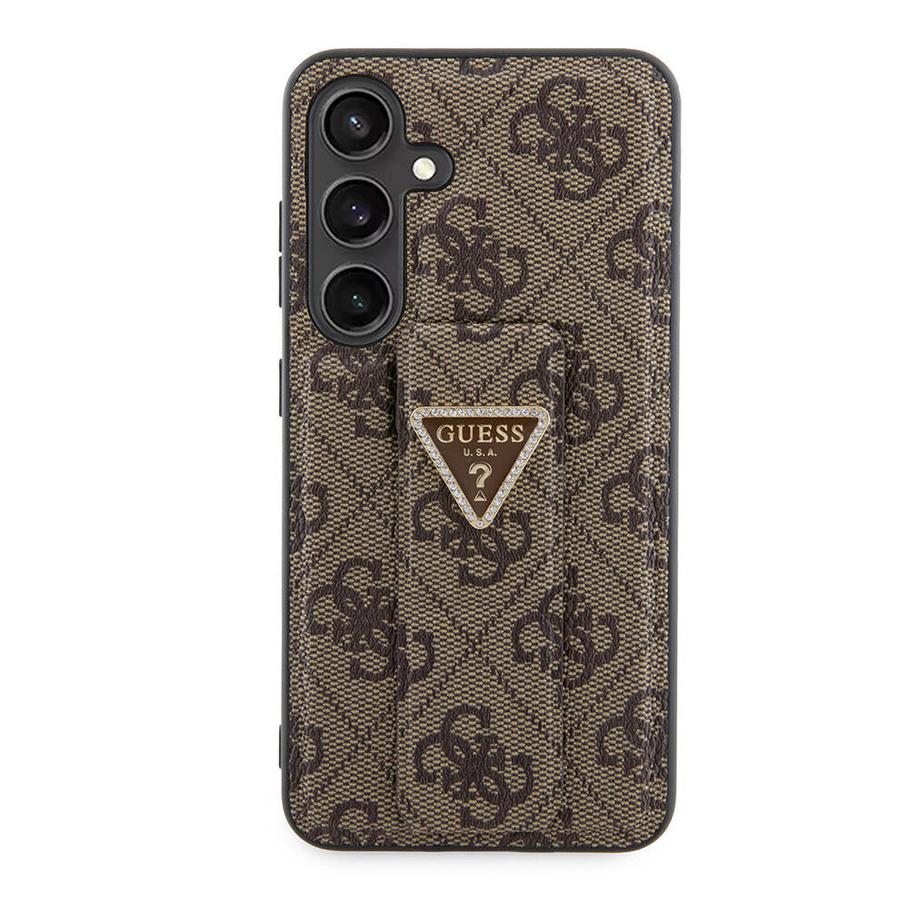 Galaxy S24 Kılıf Guess Orijinal Lisanslı 4G Desenli Üçgen Logolu Standlı Deri Kılıf