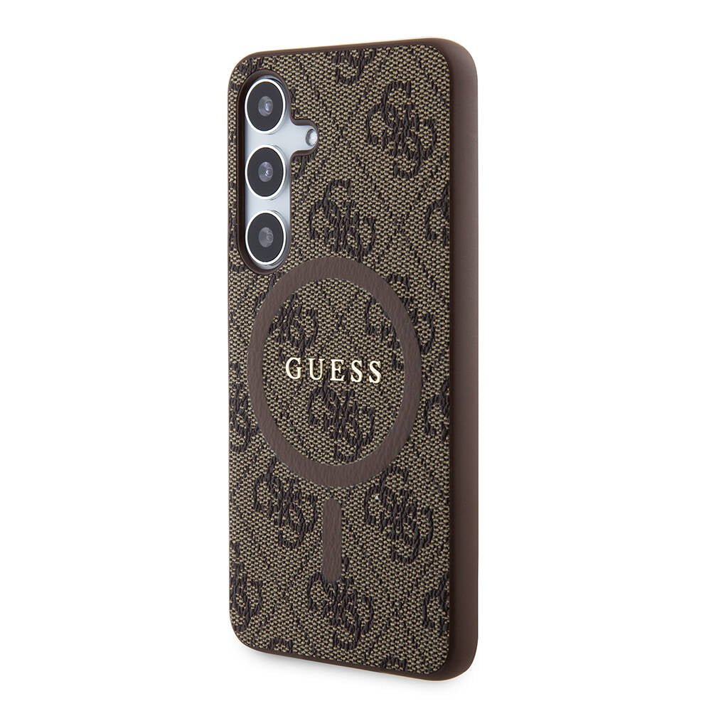 Galaxy S24 Kılıf Guess Orijinal Lisanslı M-safe Şarj Özellikli PU Halkalı 4G Desenli Yazı Logolu Kılıf