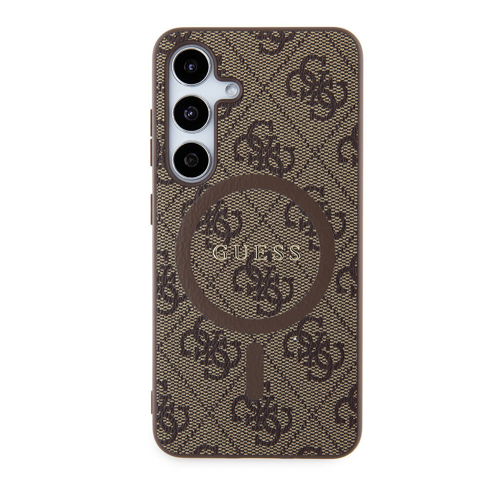 Galaxy S24 Kılıf Guess Orijinal Lisanslı M-safe Şarj Özellikli PU Halkalı 4G Desenli Yazı Logolu Kılıf
