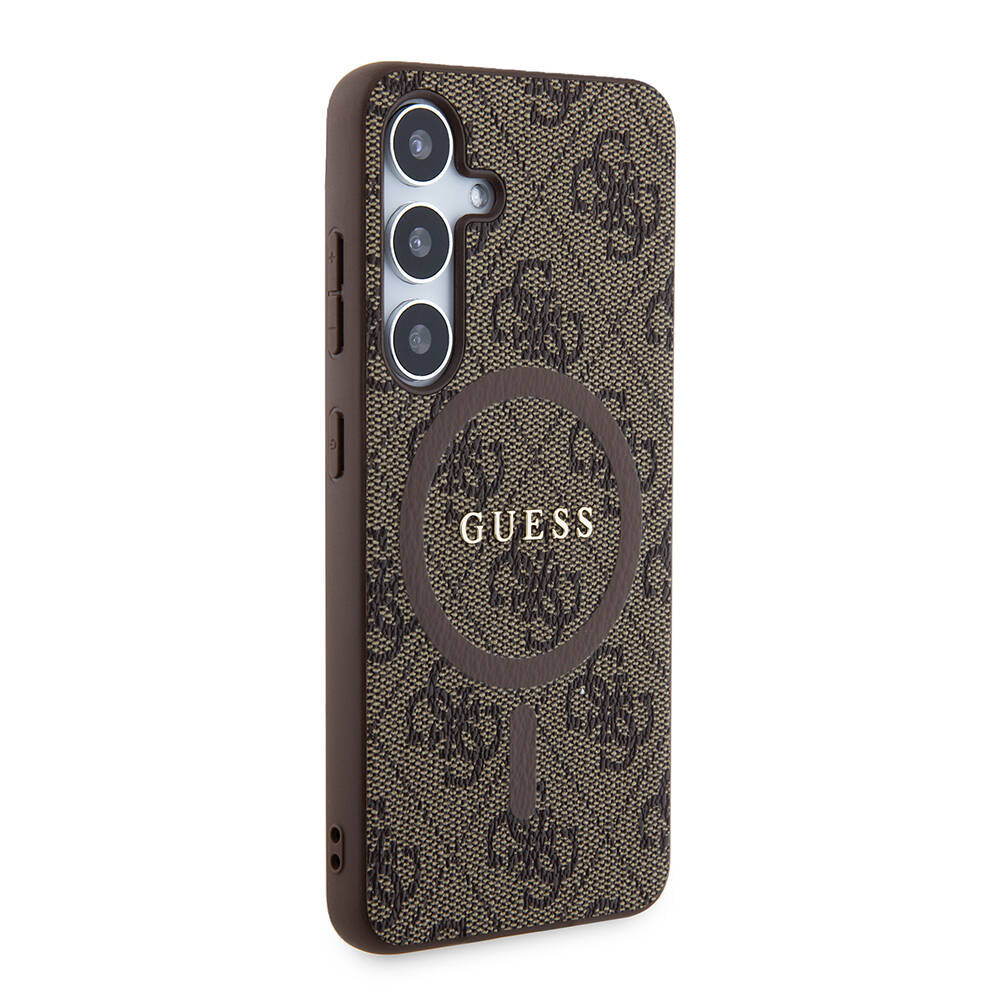 Galaxy S24 Kılıf Guess Orijinal Lisanslı M-safe Şarj Özellikli PU Halkalı 4G Desenli Yazı Logolu Kılıf