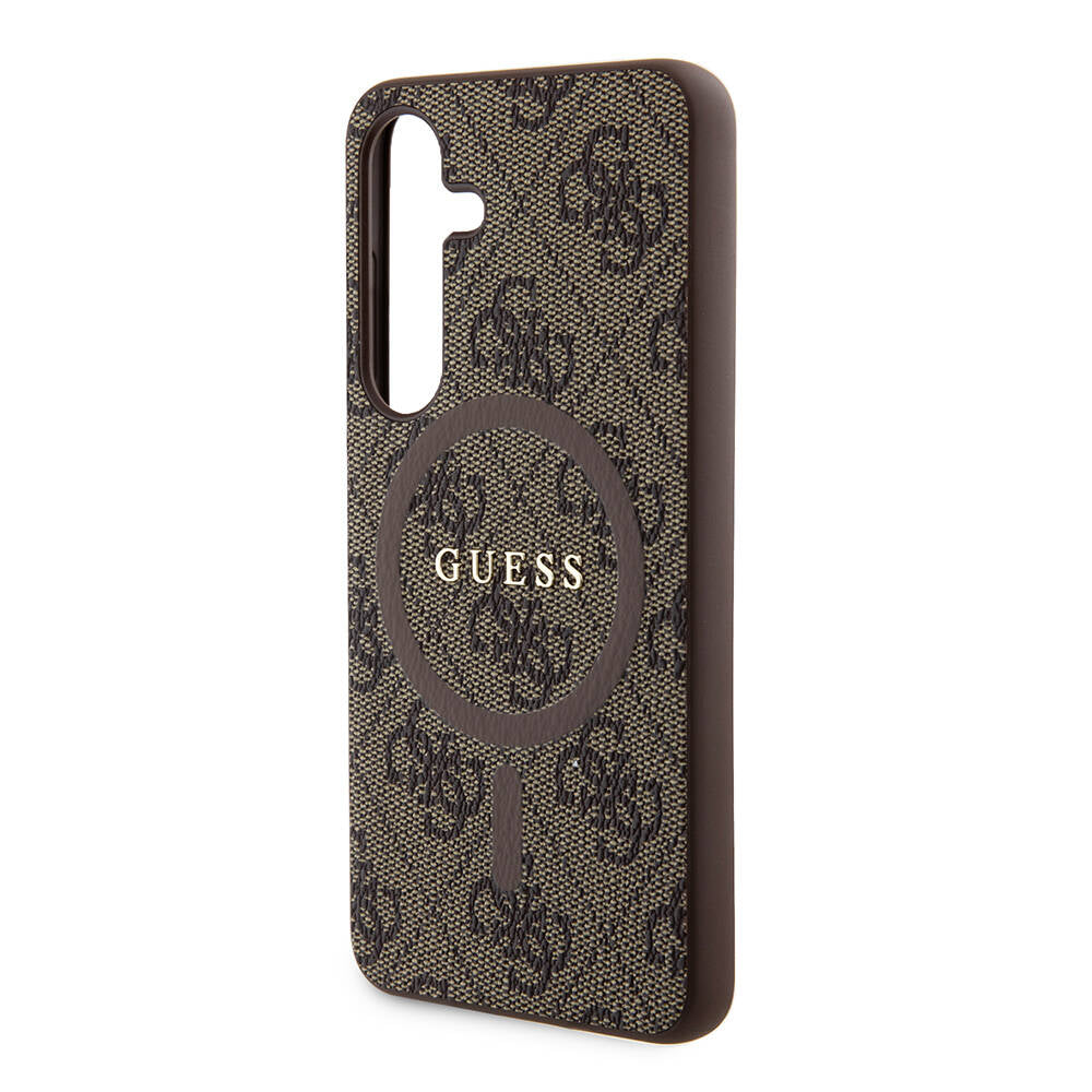 Galaxy S24 Kılıf Guess Orijinal Lisanslı M-safe Şarj Özellikli PU Halkalı 4G Desenli Yazı Logolu Kılıf
