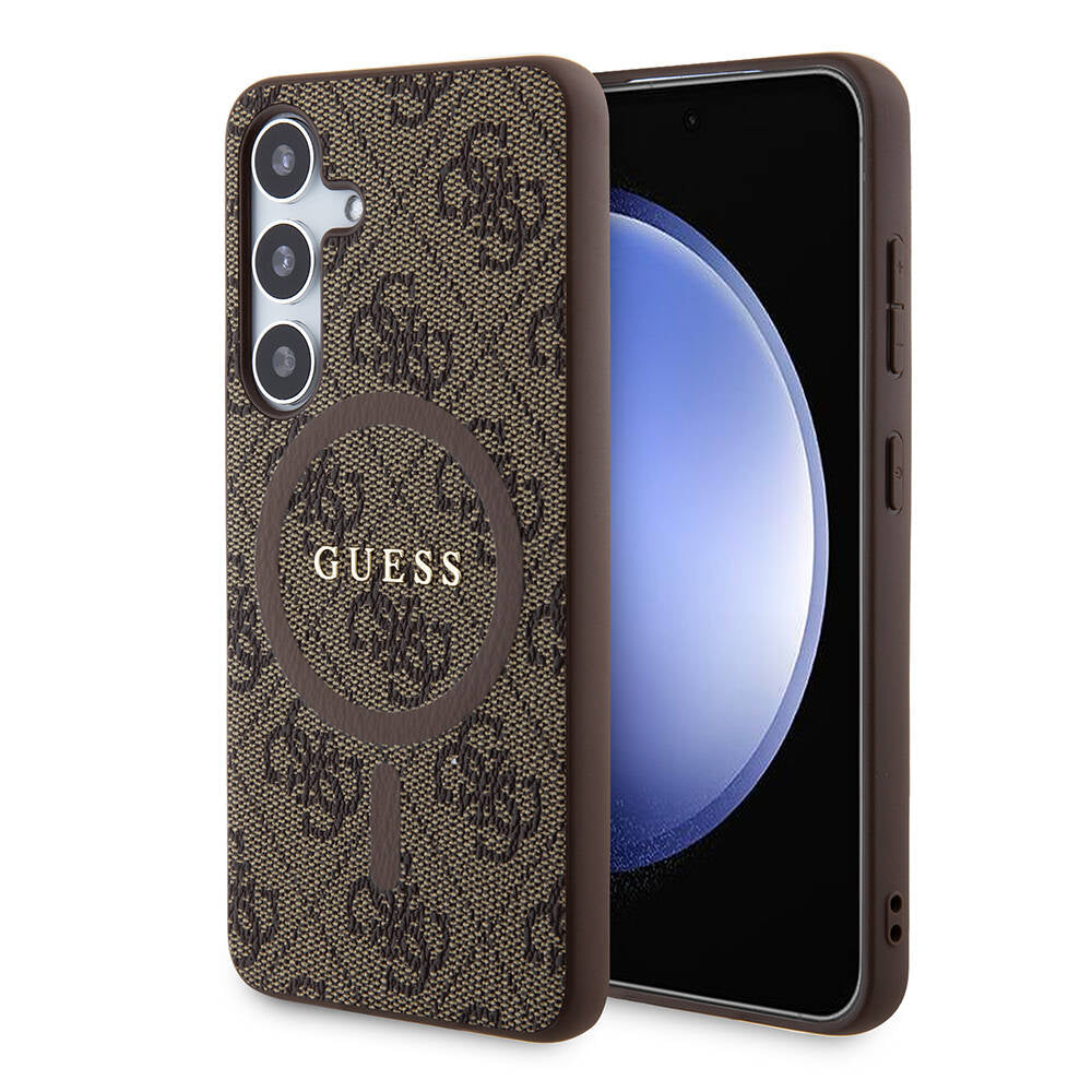 Galaxy S24 Kılıf Guess Orijinal Lisanslı M-safe Şarj Özellikli PU Halkalı 4G Desenli Yazı Logolu Kılıf