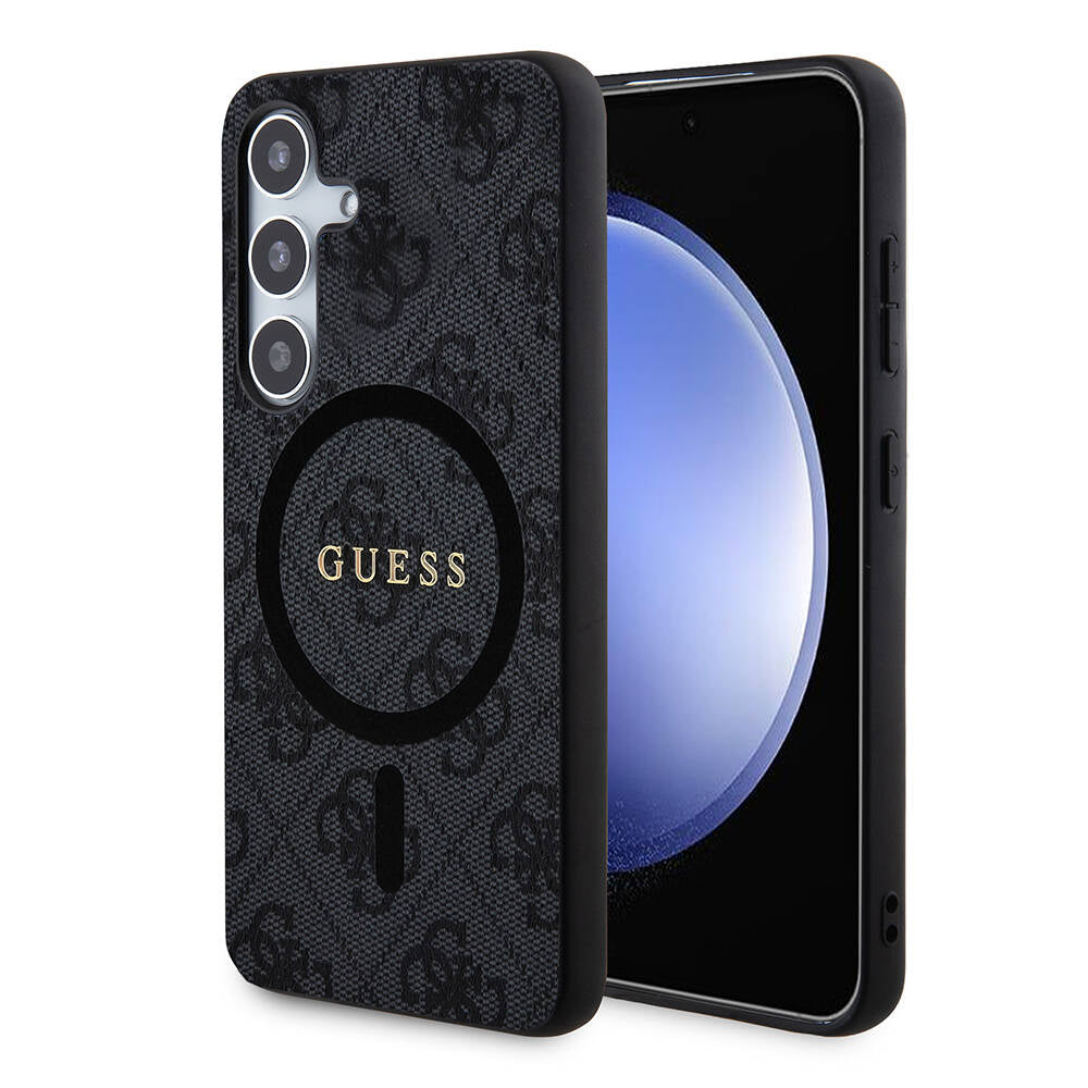 Galaxy S24 Kılıf Guess Orijinal Lisanslı M-safe Şarj Özellikli PU Halkalı 4G Desenli Yazı Logolu Kılıf