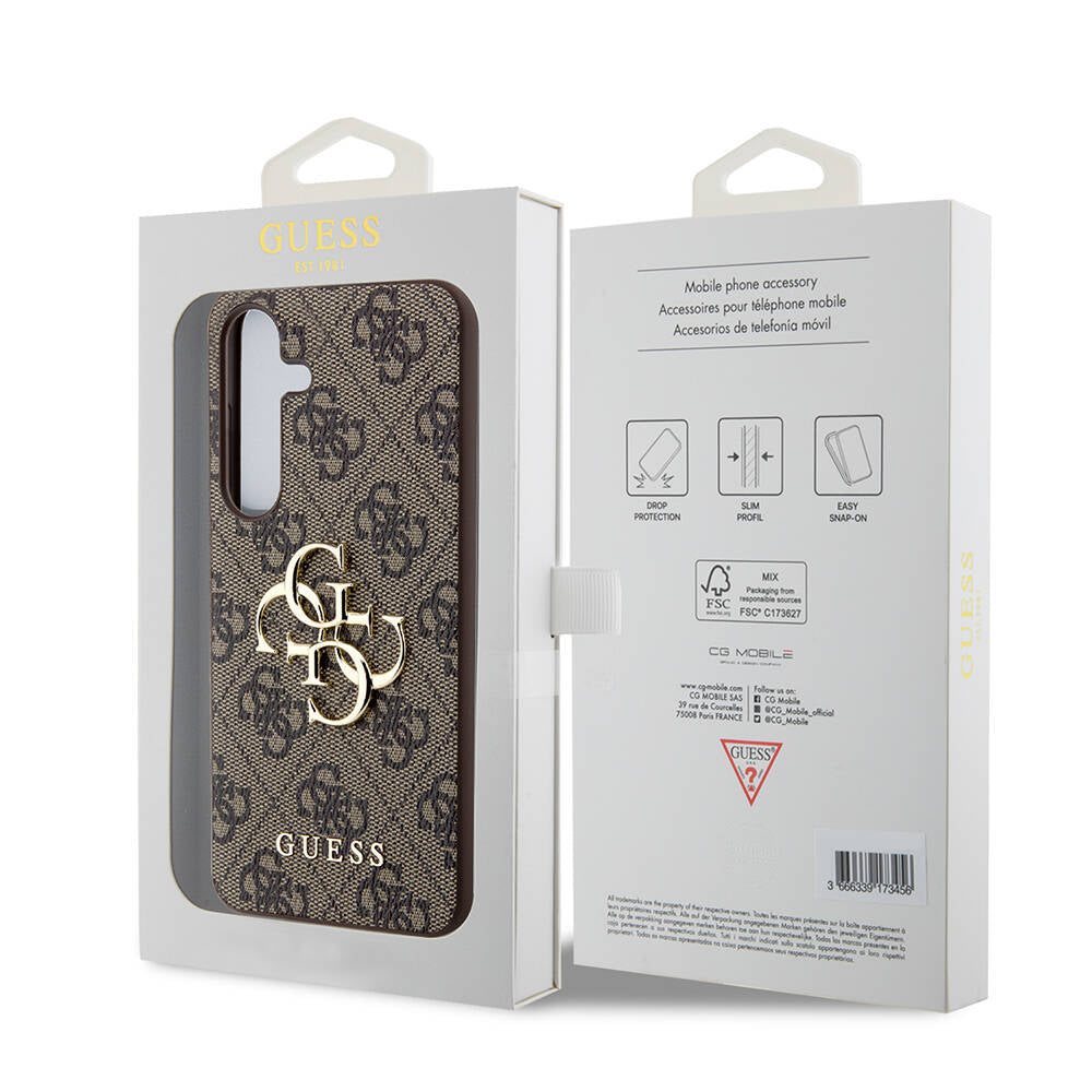 Galaxy S24 Kılıf Guess Orijinal Lisanslı PU Deri Yazı ve 4G Metal Logolu Desenli Kılıf