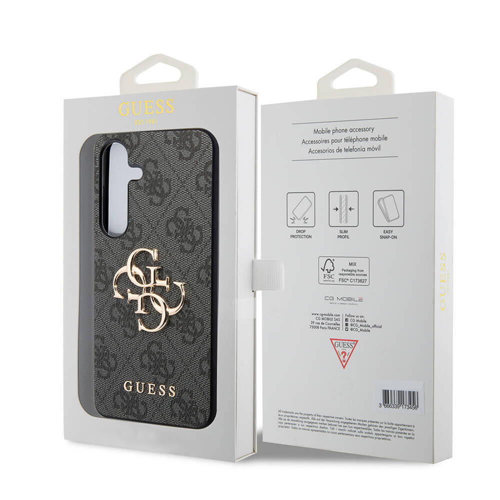 Galaxy S24 Kılıf Guess Orijinal Lisanslı PU Deri Yazı ve 4G Metal Logolu Desenli Kılıf
