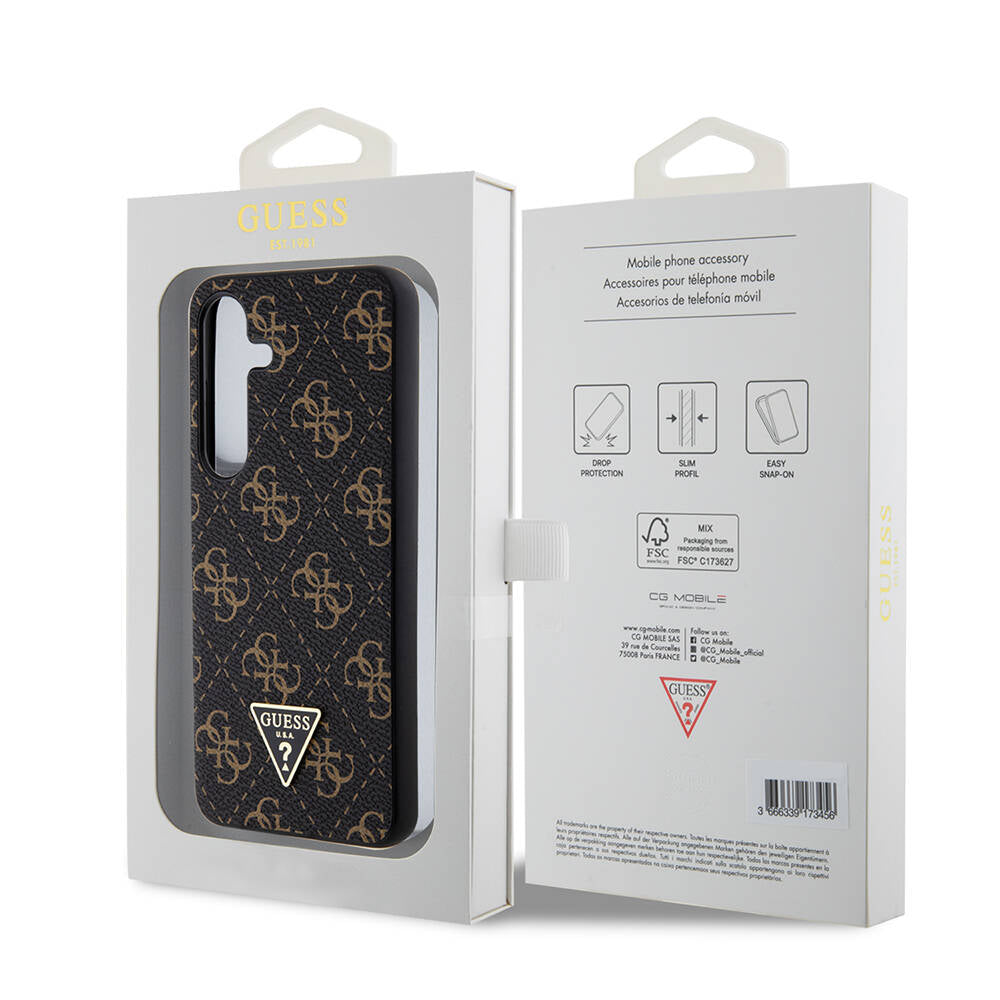 Galaxy S24 Kılıf Guess Orijinal Lisanslı PU Üçgen Logo 4G Desenli Kılıf