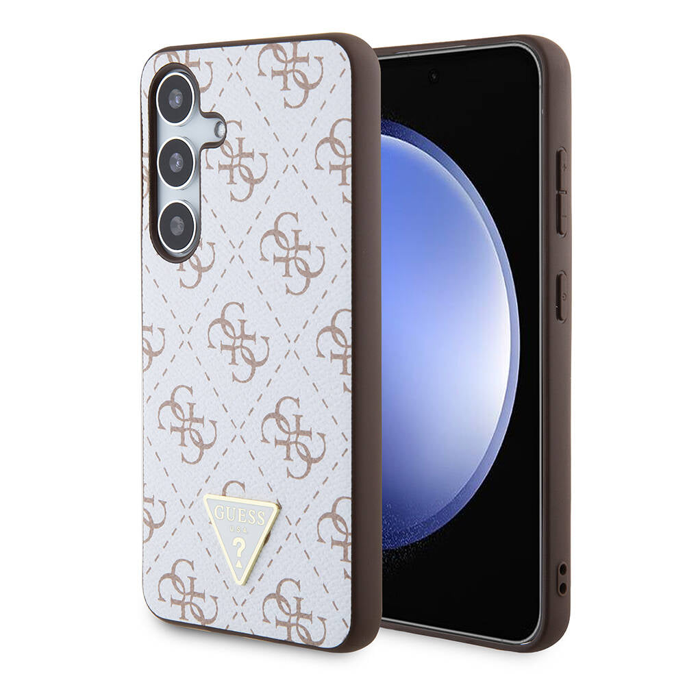 Galaxy S24 Kılıf Guess Orijinal Lisanslı PU Üçgen Logo 4G Desenli Kılıf