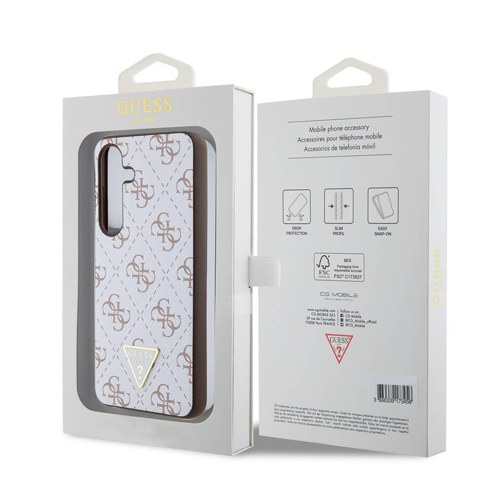 Galaxy S24 Kılıf Guess Orijinal Lisanslı PU Üçgen Logo 4G Desenli Kılıf