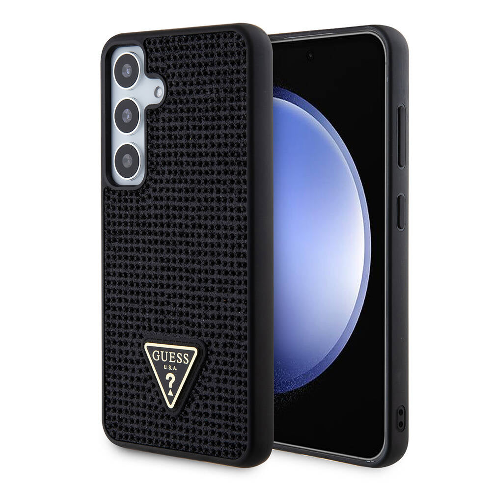 Galaxy S24 Kılıf Guess Orijinal Lisanslı Taşlı Arka Yüzey Üçgen Logolu Kılıf