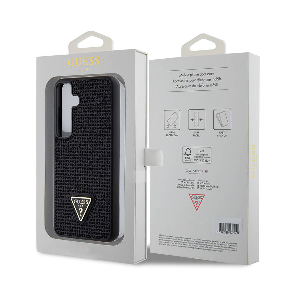 Galaxy S24 Kılıf Guess Orijinal Lisanslı Taşlı Arka Yüzey Üçgen Logolu Kılıf