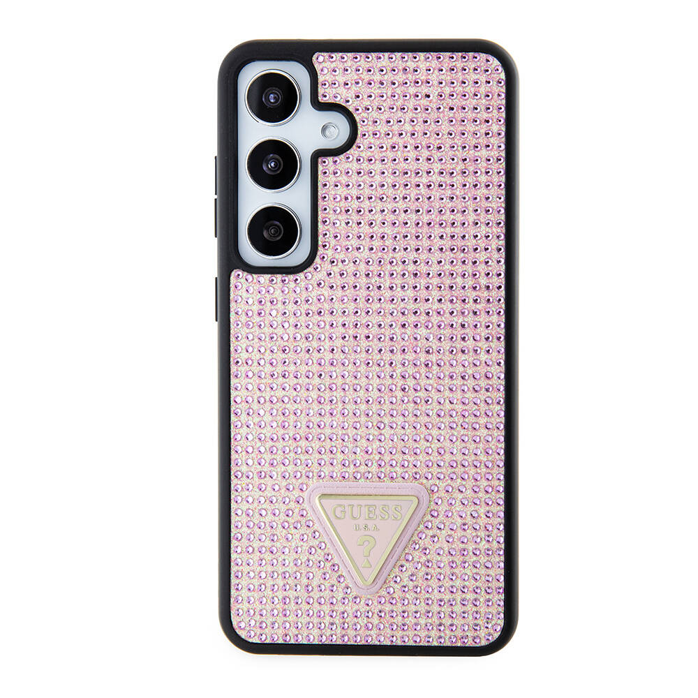 Galaxy S24 Kılıf Guess Orijinal Lisanslı Taşlı Arka Yüzey Üçgen Logolu Kılıf