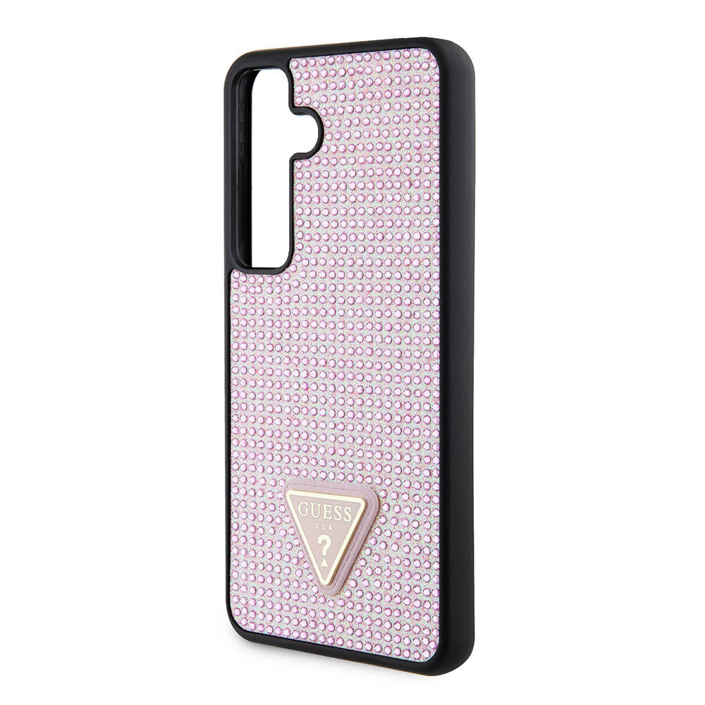 Galaxy S24 Kılıf Guess Orijinal Lisanslı Taşlı Arka Yüzey Üçgen Logolu Kılıf